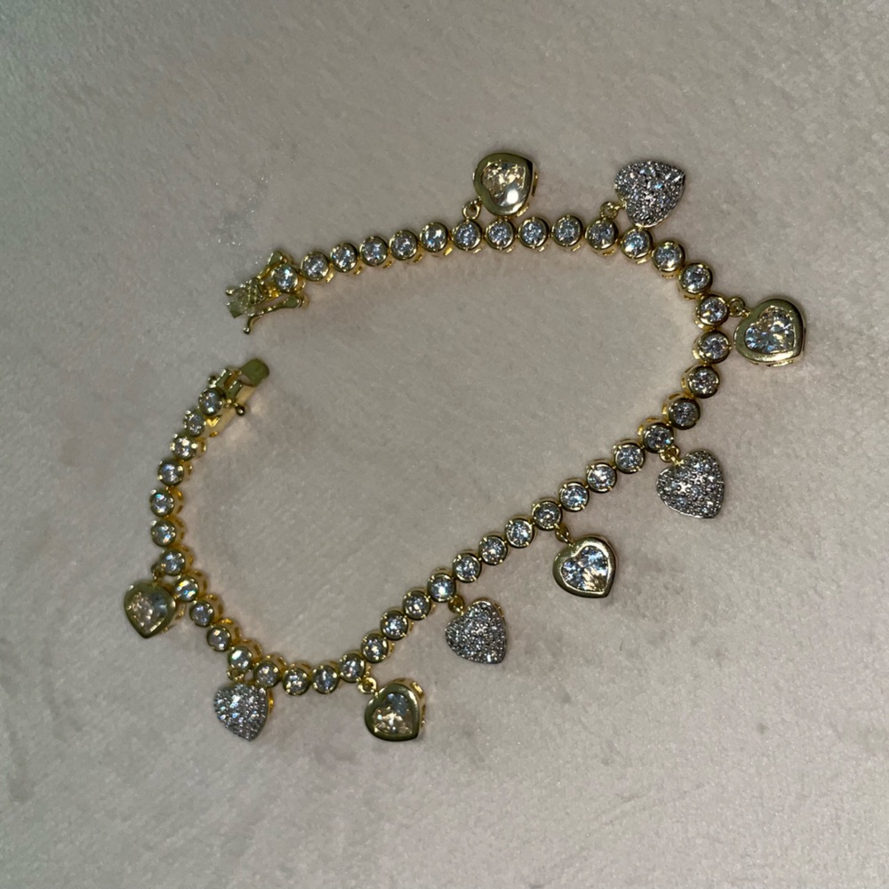 DIAMOND heart charm pendant tennis bracelet